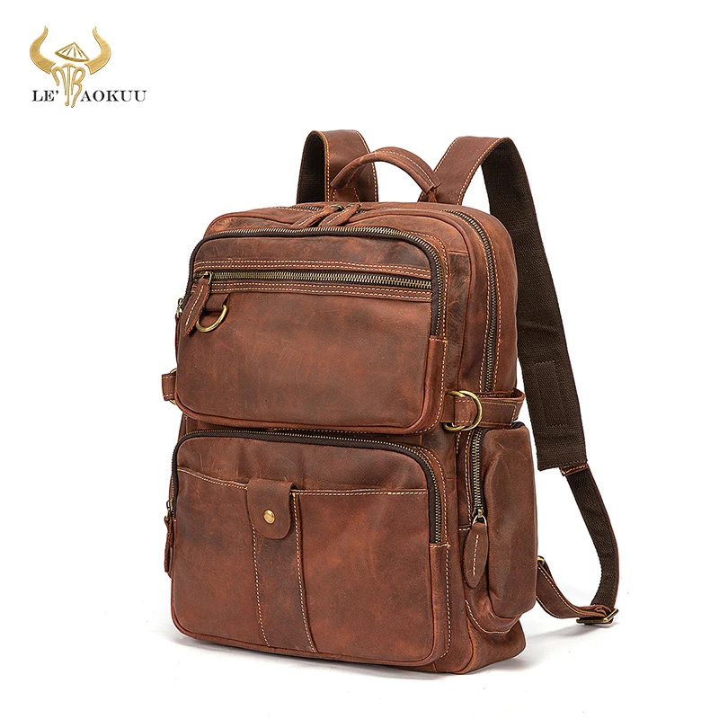 

Design Men Male Crazy Horse Leather Large Capacity Travel University School Book Laptop Bag Backpack Daypack Women 2086