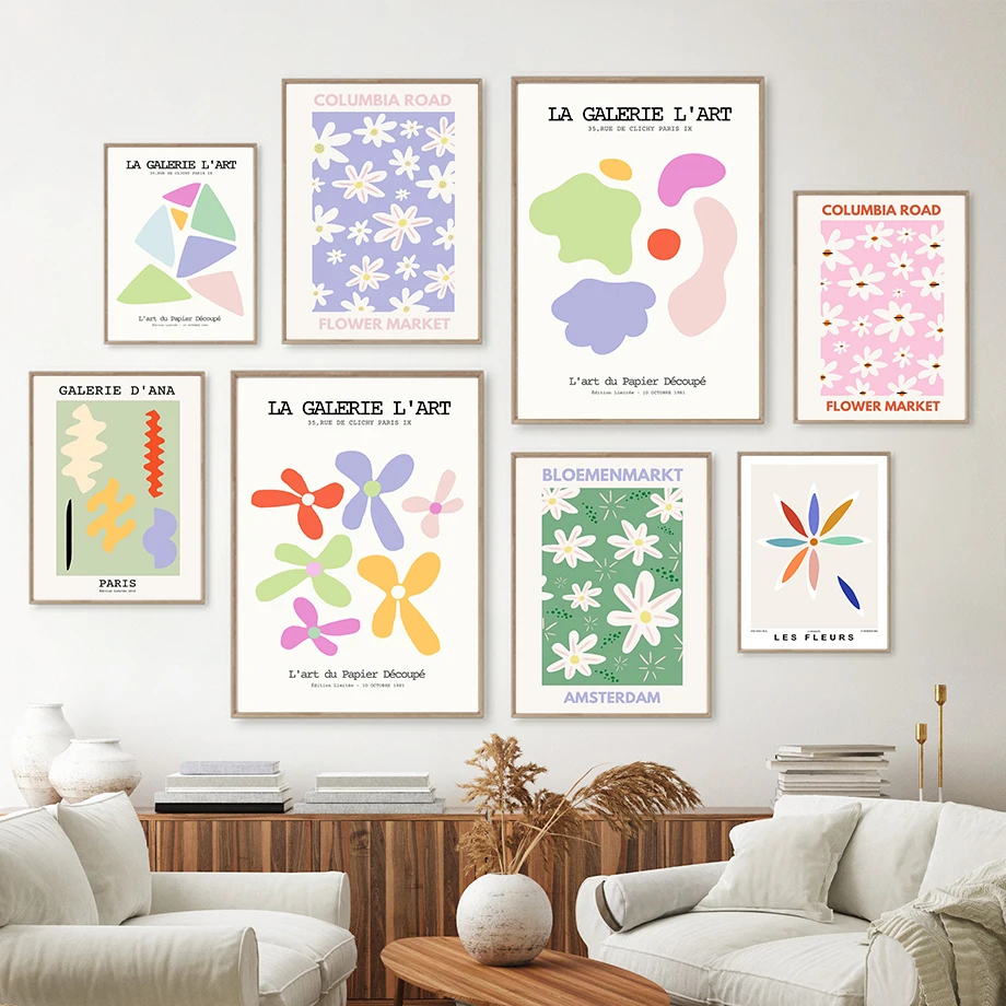 Abstract Color Block Flower Galerie Retro Wall Art Canvas Painting Nordic Posters And Prints Pictures For Living Room Home Decor