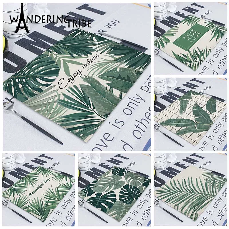 Tropical Plant Dining Napkins Fabric Linen Cloth Placemat Serving Table Napkin Kitchen Serviette De Table Mariage Tea Towels