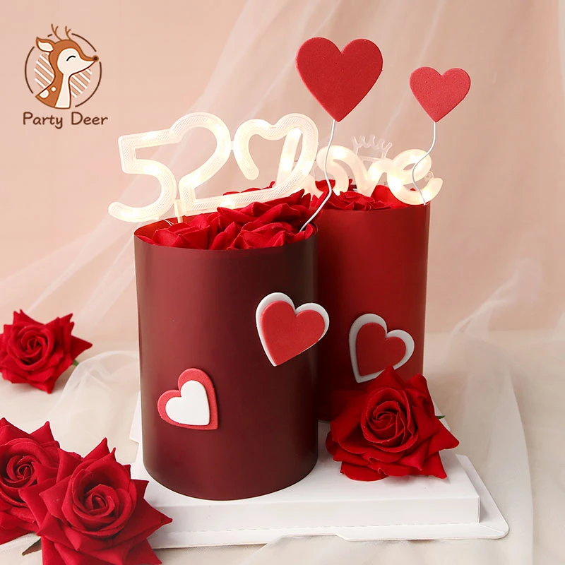 Love 520 Light Cupcake Topper หัวใจรักคนรักหวานเค้ก Topper สำหรับครบรอบวันวาเลนไทน์งานแต่งงานเค้กตกแต่ง