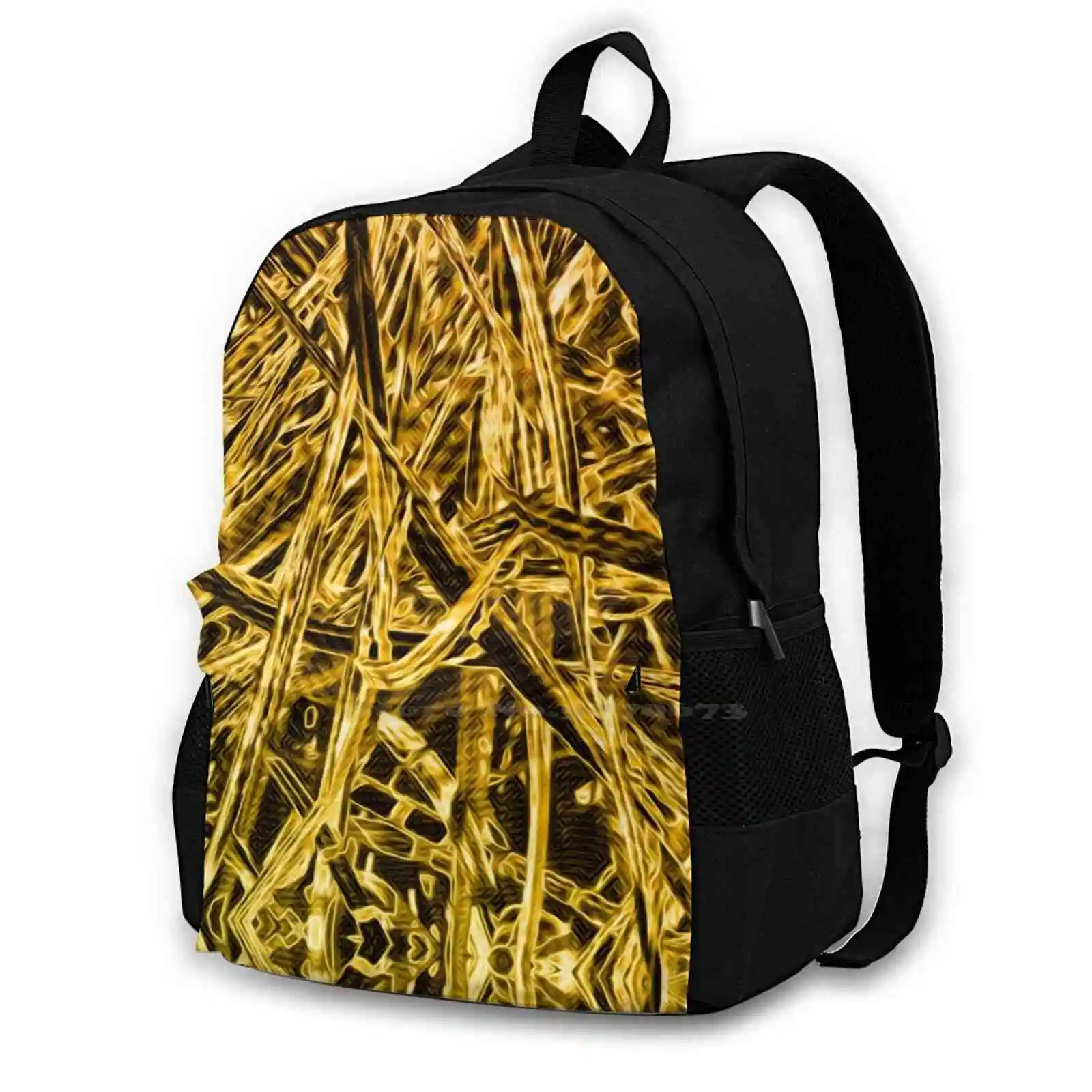 Metallurgy Backpacks For School Teenagers Girls Travel Bags Illuminated Abstracts Metallurgy Polished Metal Blades Of Grass