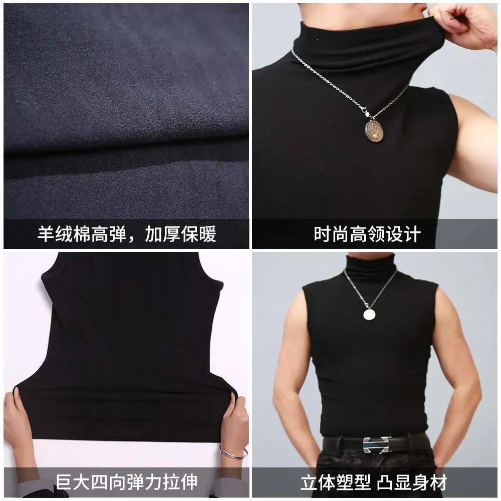 High Elastic Cotton Tank Sleeveless Bulky Turtleneck Sports Wear T-Shirt Men Gym Fitness Bodybuilding Clothes Mens Tank Tops