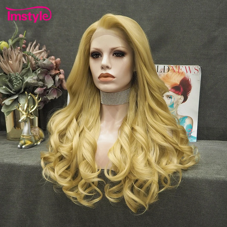 Imstyle Synthetic Lace Front Wig Blonde Lace Wigs For Women Heat Resistant Fiber Natural Wavy Wigs For Women Cosplay