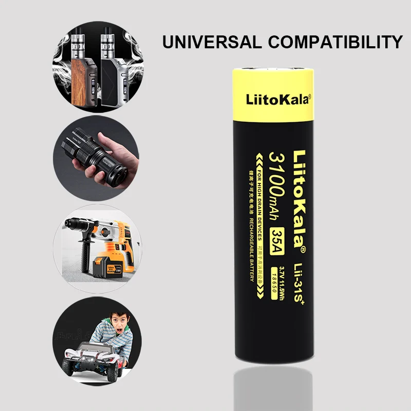 1-6PCS LiitoKala Lii-31S 18650 Battery 3.7V Li-ion 3100mA Instant Maximum 35A Power Battery For High Drain Devices.