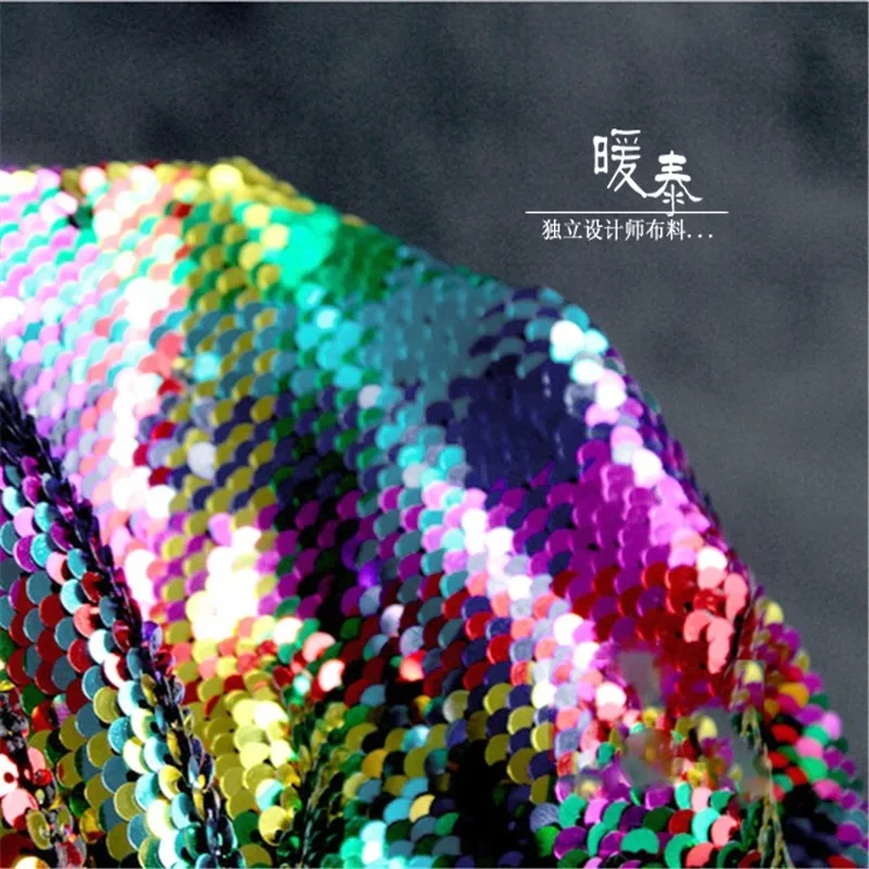 Embroidered Sequins Fabric Multicolour Fish Scales DIY Party Decor Props Mermaid Skirts Dress Stage Clothes Designer Fabric