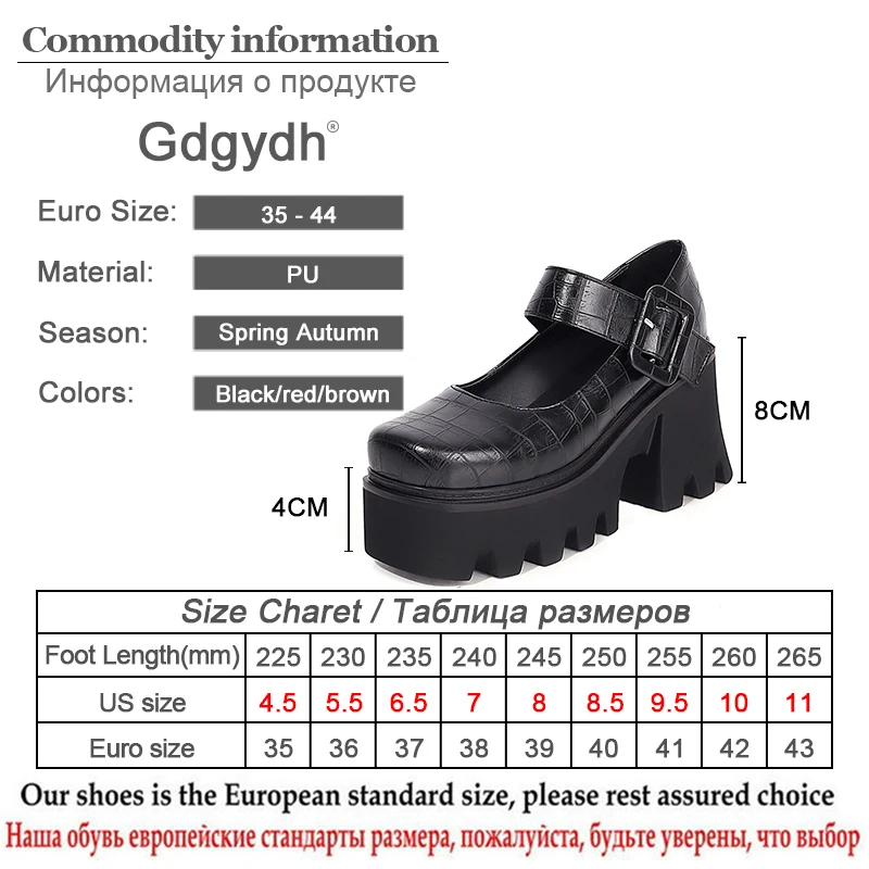 Gdgydh Sexy Buckle Platform High Heels Mary Jane Shoes For Women Black Red Leather Pu Harajuku Goth Shoes Pumps High Quality