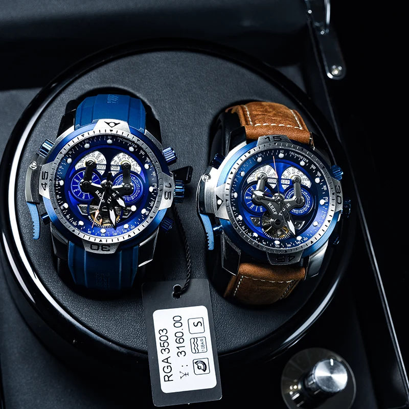 Riff Tiger/RT Luxus Marke Blau Militär Uhr Männer Lederband Stahl Automatische Uhr Wasserdicht Relogio Masculino RGA3503