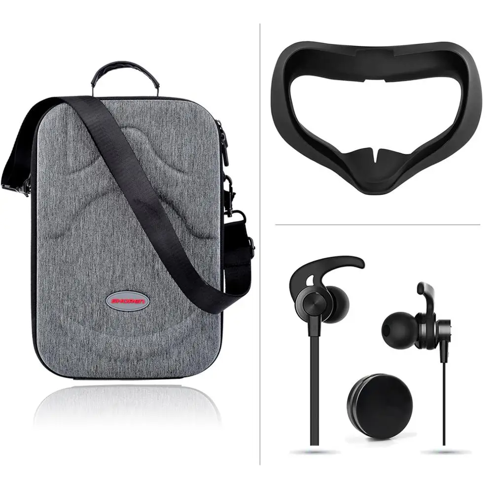 VR Face Pad Face Mask + Earphones + Carrying Case 3 in 1 Accessories Set Compatible with Oculus Quest VR