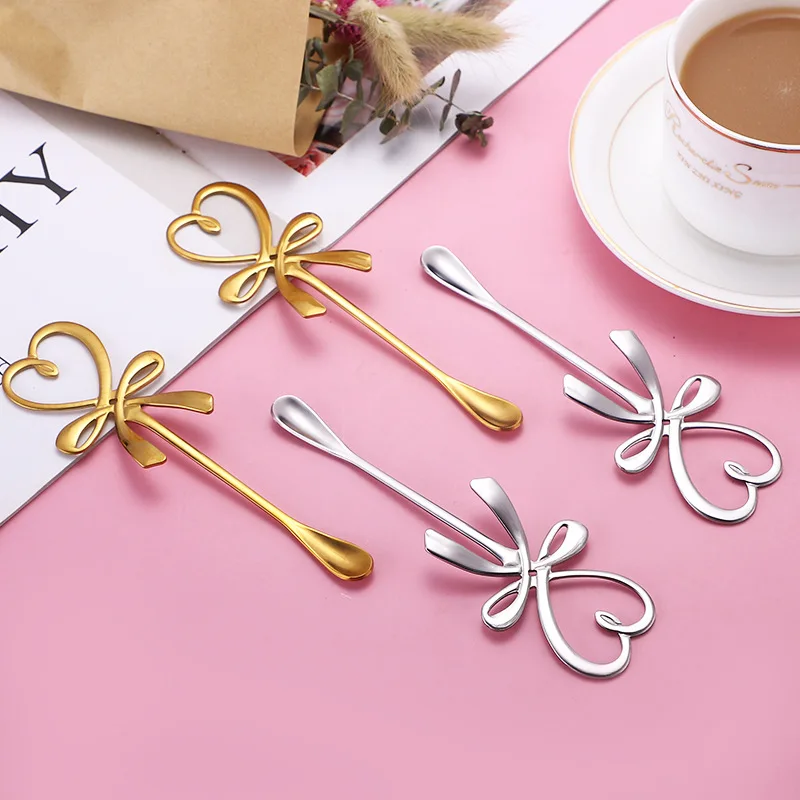 Coffee Spoons Creative Stainless Steel Tea Spoon Heart Creative Bows Cocktail Stirring Spoon Mini Spoon Tableware Decoration