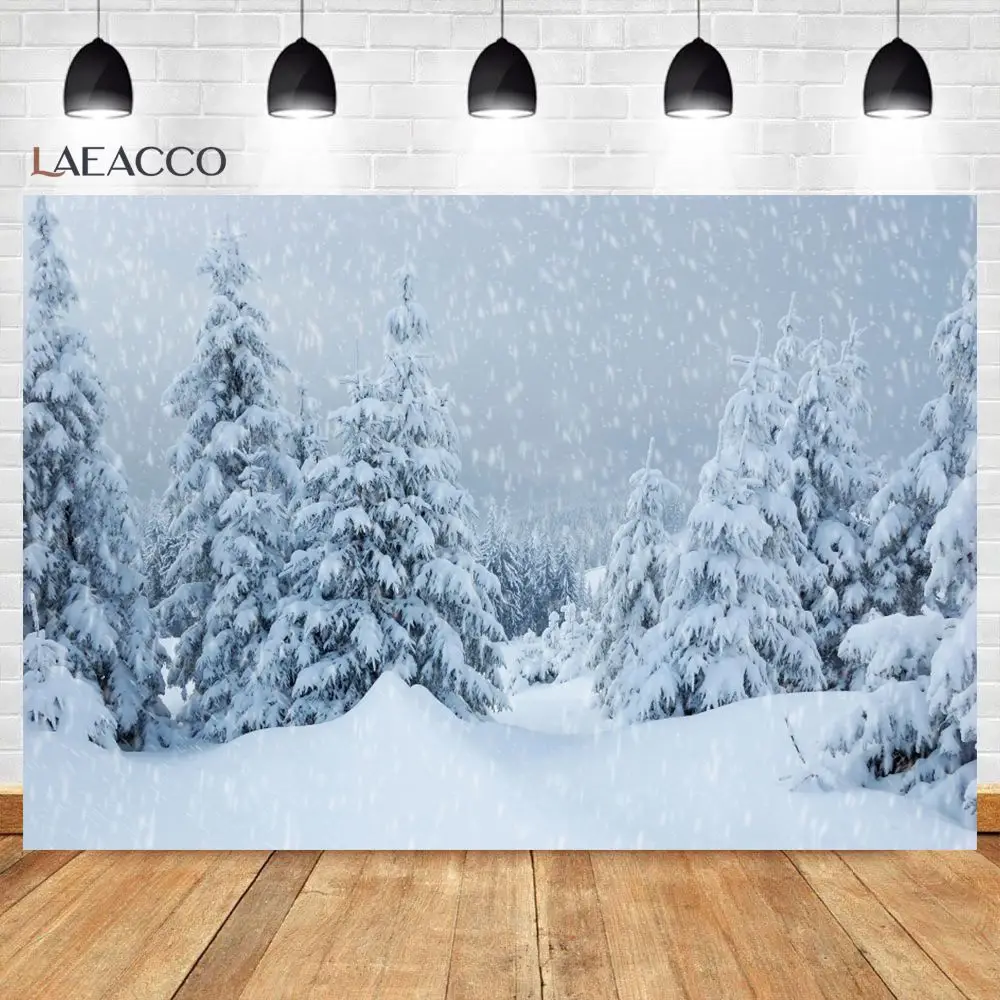 Laeacco Winter Backdrops Heavy Snow Pine Forest Wooden Fence Children Portrait Scenic Photo Backgrounds Photocall Photo Studio