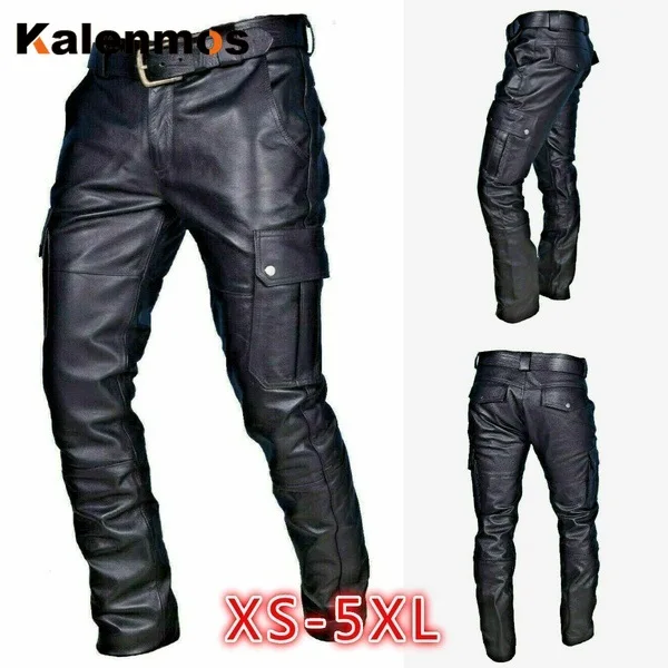 Punk Leather Pants Men Medieval Gothic Long fashion Retro Maxi Shirt Cosplay Costume Middle Ages Party Masquerade Large Pants