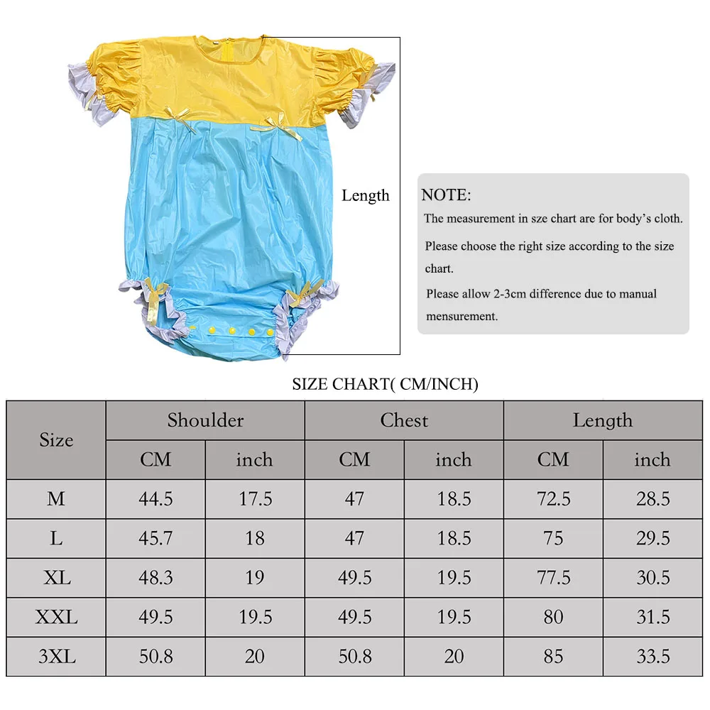 2-Color Patchwork Adult Baby PVC Bodysuit Sissy Snap Crotch Pajamas ABDL Diaper Plastic Onesie