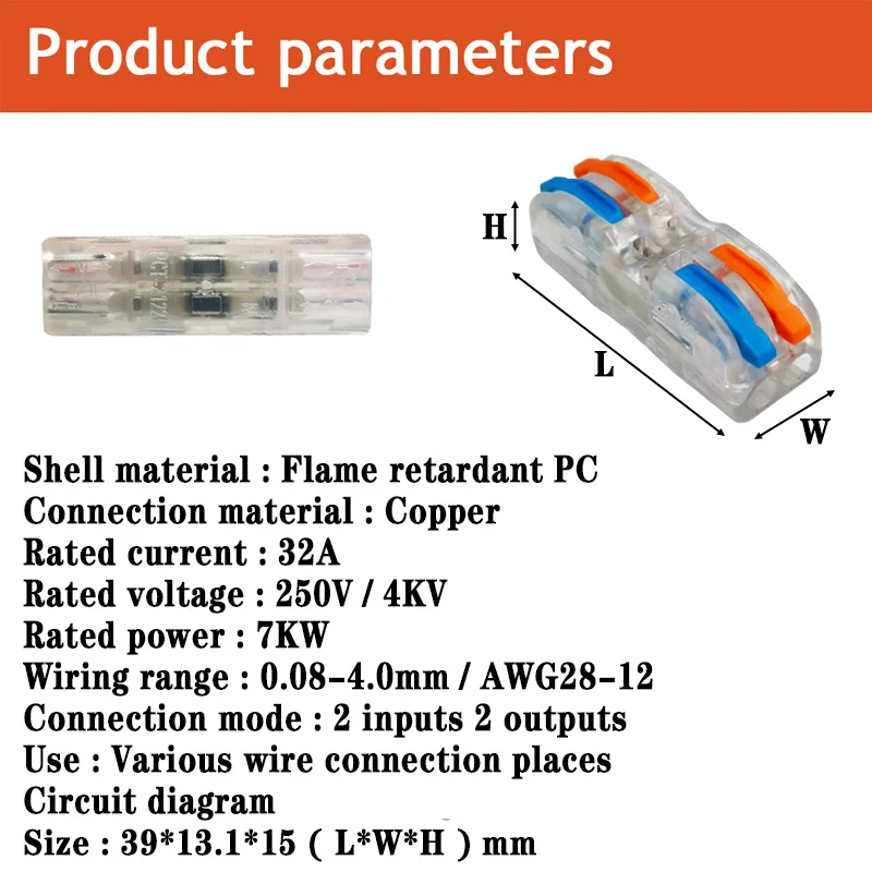 Mini Fast Wire Cable Conectores, Condutor Compacto Universal, Primavera Splicing Fiação Conector, Push-in Terminal Block, SPL, KV-2, 3