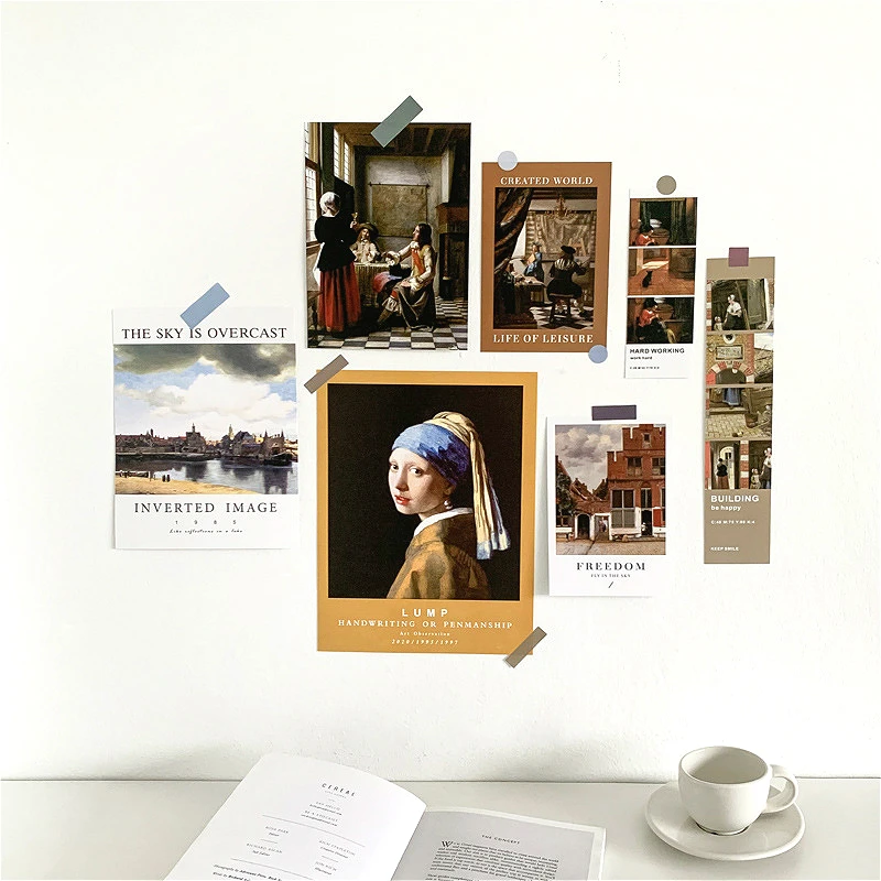 7pcs Famous Painting Decoration Card Retro Nodic Simplicity Photo Props DIY School Wall Sticker Photo Props Stationery Gift