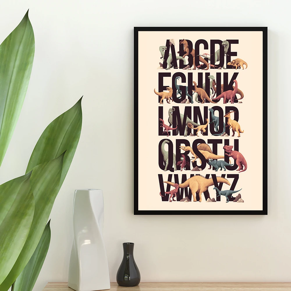 ABC Dinosaur Animal Alphabet Poster Letter Prints on Canvas Painting Nursery Decorative Wall Art Picture for Kid Room Home Decor