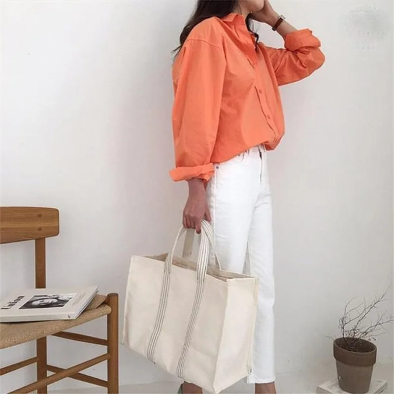 Shoulder Bags Women Unisex All-match Large Capacity Totes Leisure White Canvas Simple Korean Style Vintage Travel Casual Retro