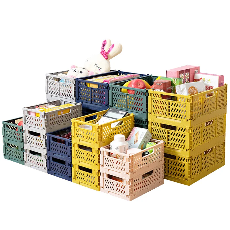 Plastic Foldable Storage Basket Kitchen Fruit Toy Holder Bathroom Cosmetic Container Shelf Organizers Home Car Folding Large Box