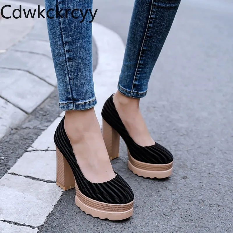 spring and fall The New fashion Suede Round head overheight with 11CM Women shoes black Sexy banquet High heel Single shoes