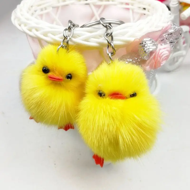 5Pcs Furry Yellow Duck Fluff Soft Chick Keychains Easter Keyring Handbag Jewelry