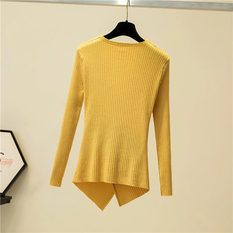 Irregular Sexy V-Neck Long Sleeve Pullover Knitted Sweater Women 2024 Winter Slim Sweaters  Knitwear Korean Woman Clothes Fall