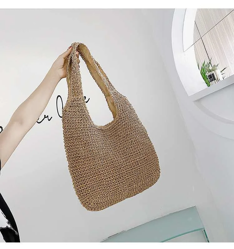 Bolso de paja tejido hecho a mano para mujer, bolso de mano de gran capacidad para mujer, bolso de playa para vacaciones, bolso de hombro de ratán