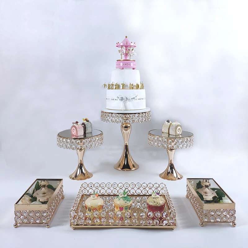 new arrive gold  beads cake stand set gold plated mirror surface dessert stand wedding party table decoration baking tool