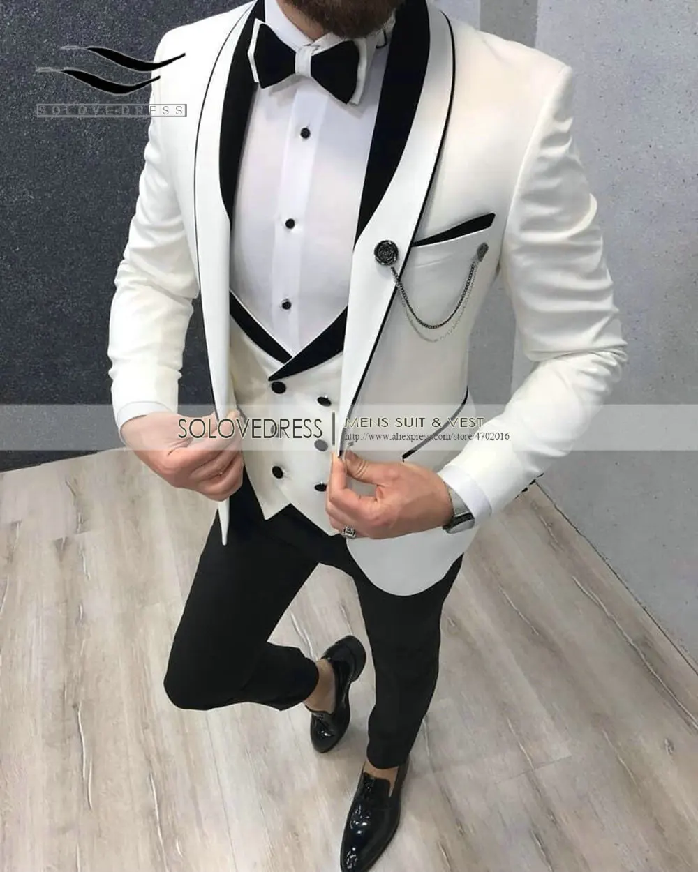 Men\'s Suits Slim Fit 3 Piece Prom Tuxedos Shawl Lapel Double Breasted Vest Tuxedos Blazer Wedding Party (Blazer+vest+Pants）