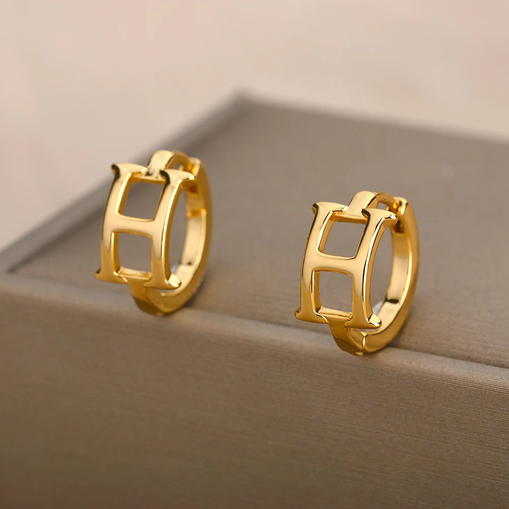 A-Z Initial Earrings for Women Men Stainless Steel Mini Hoop Earrings 2025 Trend Hip Hop Punk Rock Party Jewerly Christmas Gift