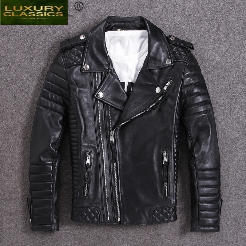 

Plus Size 100% Real Sheepskin Coat Male Jacket Men Motorcycle Rivet Streetwear Natural Genuine Leather Men's Jackets 1815