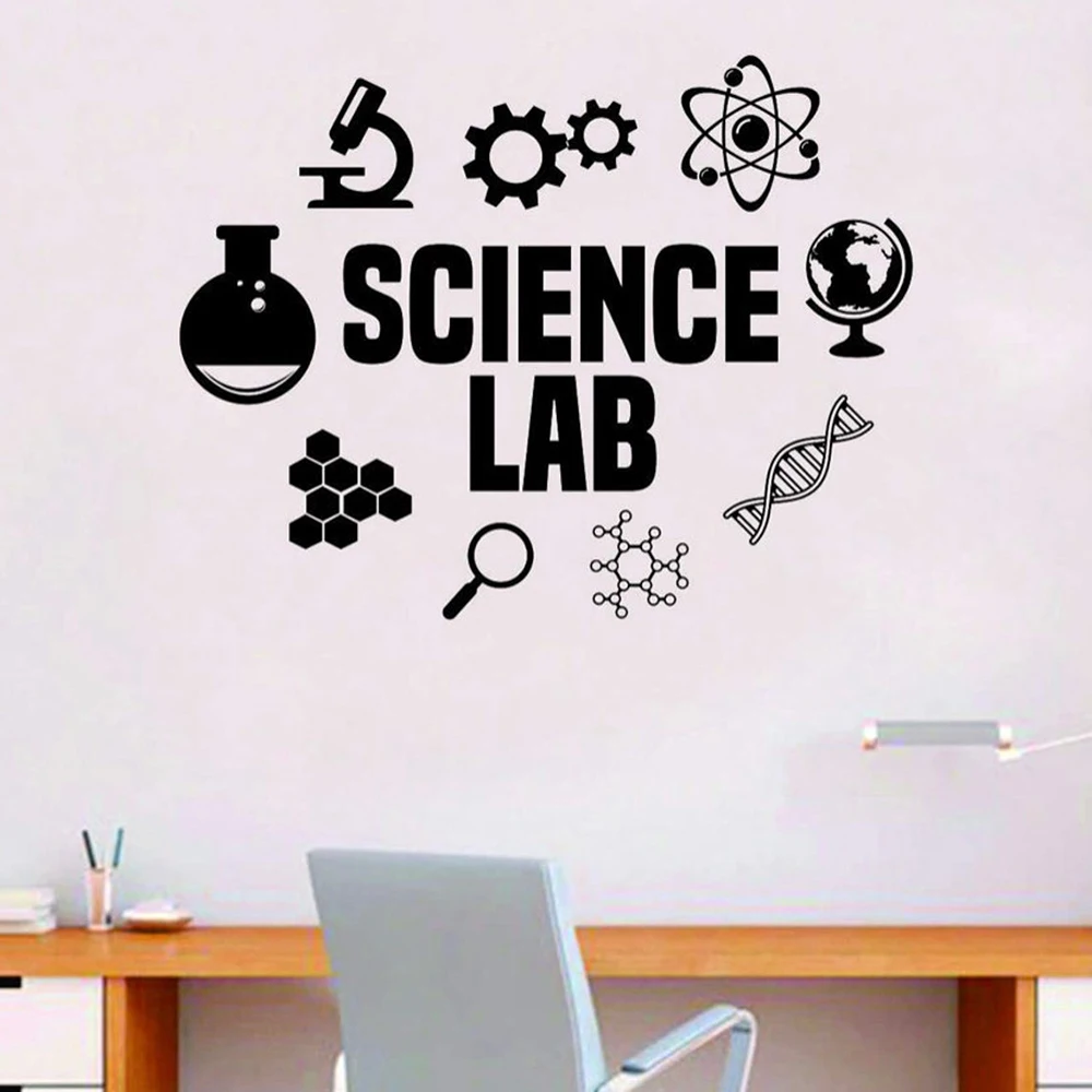 Science Lab Quote Wall Decal Teacher School Inspirational Classroom Gears Earth Think Atom Wall Sticker Vinyl Room Decor C381