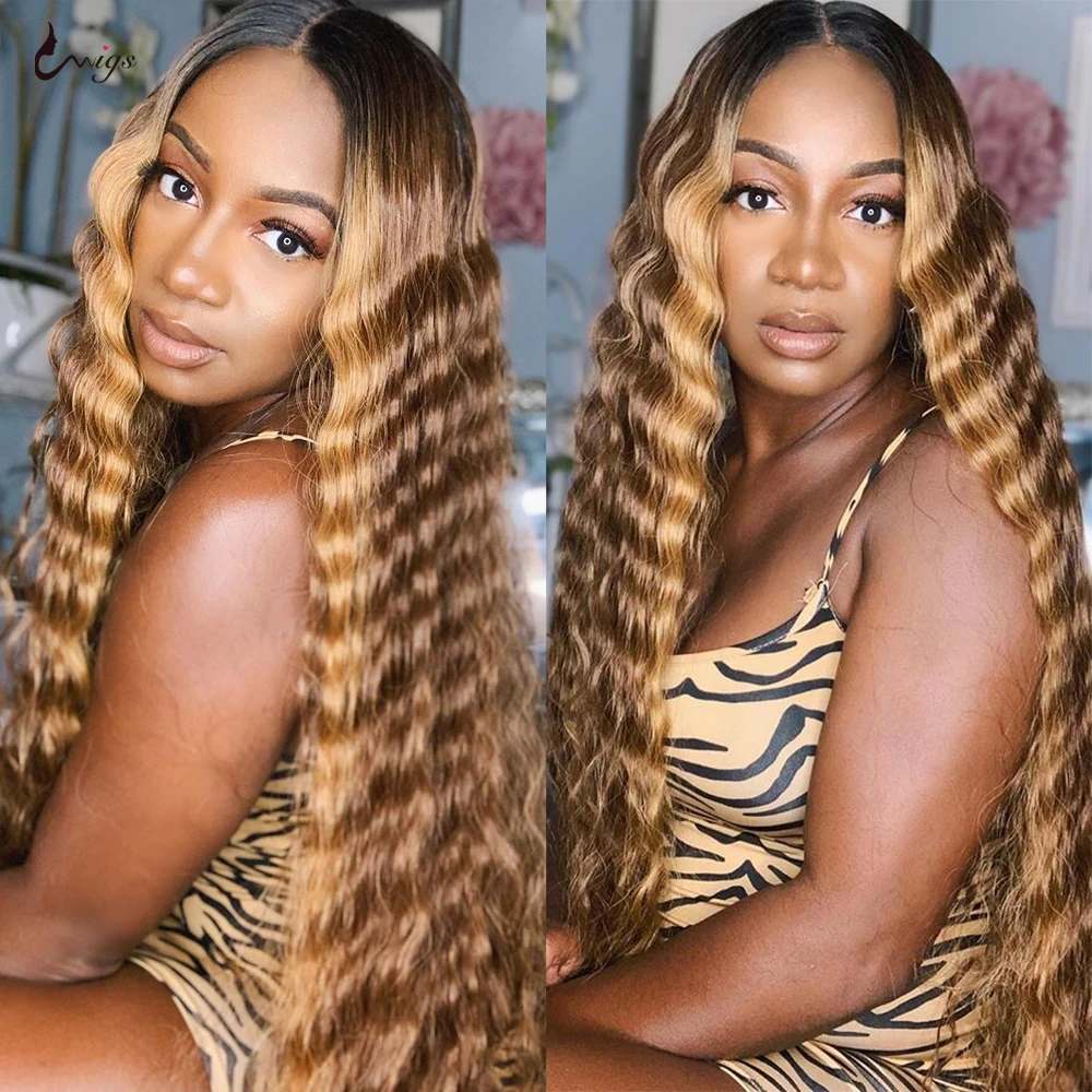 Highlight Loose Deep Wave Bundles with Closure Brown Human Hair Bundles with Closure  Ombre Honey Blonde Bundles with Closure