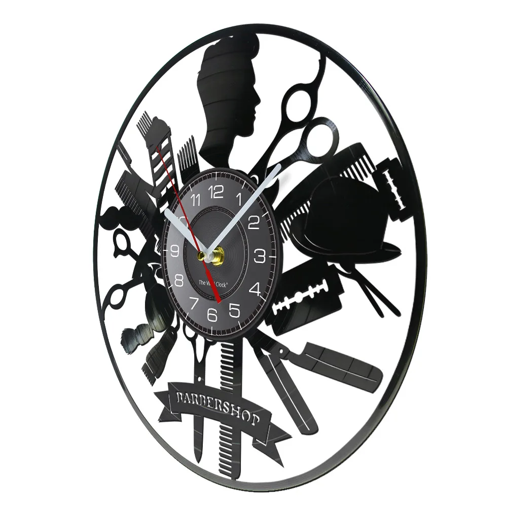Barber Shop Hairdressing Tools Wall Clock Vinyl Disk Crafts Beauty Salon Vinyl Record Equipments Timepieces Hairdresser Gift