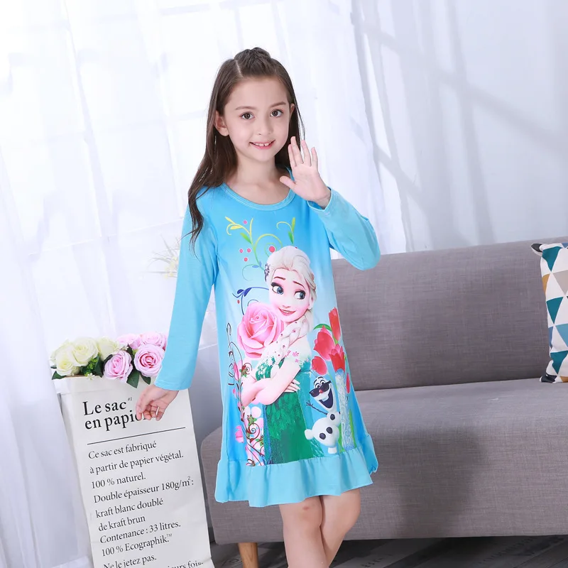 Disney Long Sleeve Skirt Children's Nightdress Spring and Autumn Long 3-8 Children's Baby Pajamas Girls Princess Sophia Aisha