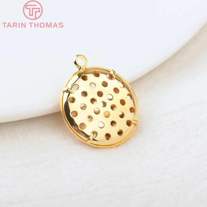 (154) 10 Sets 17MM 24K Gold Color Brass Round Brooch Base Pendants Charms High Quality DIY Jewelry Making Findings