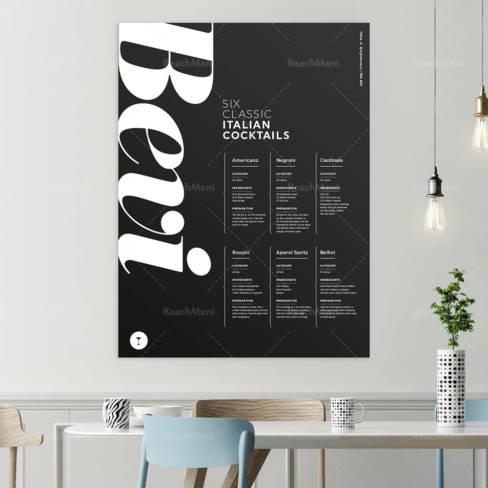 Bellevue، ستة كوكتيلات إيطالية، إيطاليا، Boisson، مطعم البار، Helvetica، الطباعة، Dr Rolle، اقتباس، Noir et Blanc، حديث