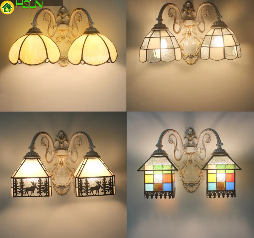 

Mediterranean 2 Head Wall Light Modern Led Beside Bedroom Bathroom Nordic Mirror Indoor Wall Lamp Sconce Bracket Light