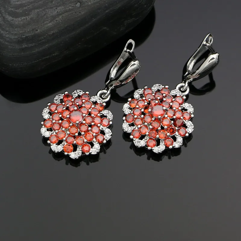 925 Silver Jewelry Sets For Women Wedding Accessories Red Cubic Zirconia Earrings Pendant Necklace Ring Bracelet Jewelry Kit