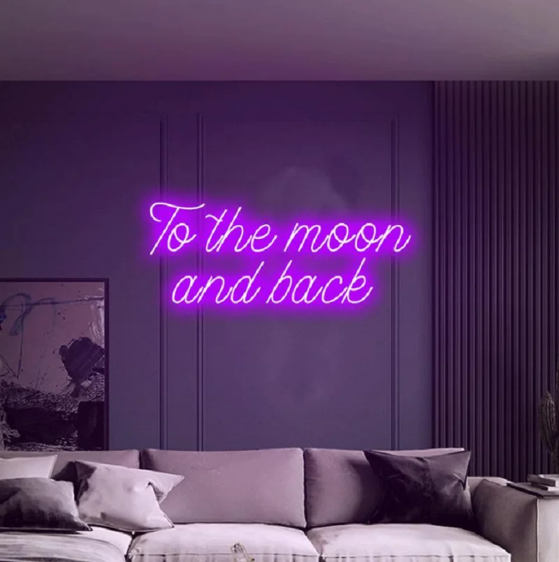 To the Moon and back Neon Sign Light LED Wall Window Hanging Acrylic Indoor Outdoor Home Bedroom Shop Wedding Decoration Party