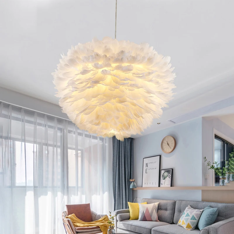 

Nordic modern creative personality bird's nest feather chandelier, suitable for bedroom, dining room, children's room lamp