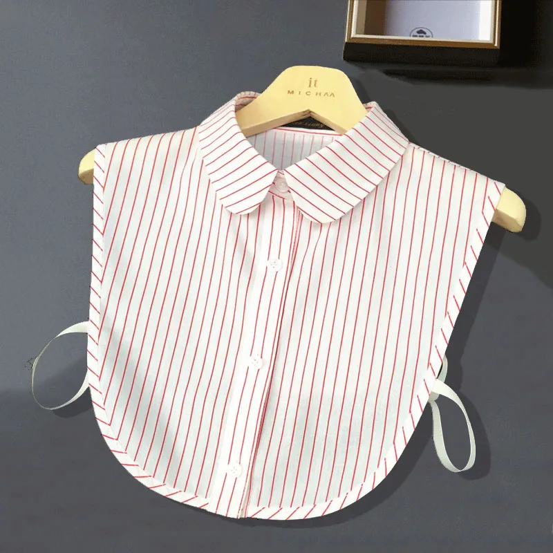 Camisa de cuello falso a rayas para mujer, cuello de solapa de algodón desmontable, cuello falso desmontable, camisa de media camisa para mujer,