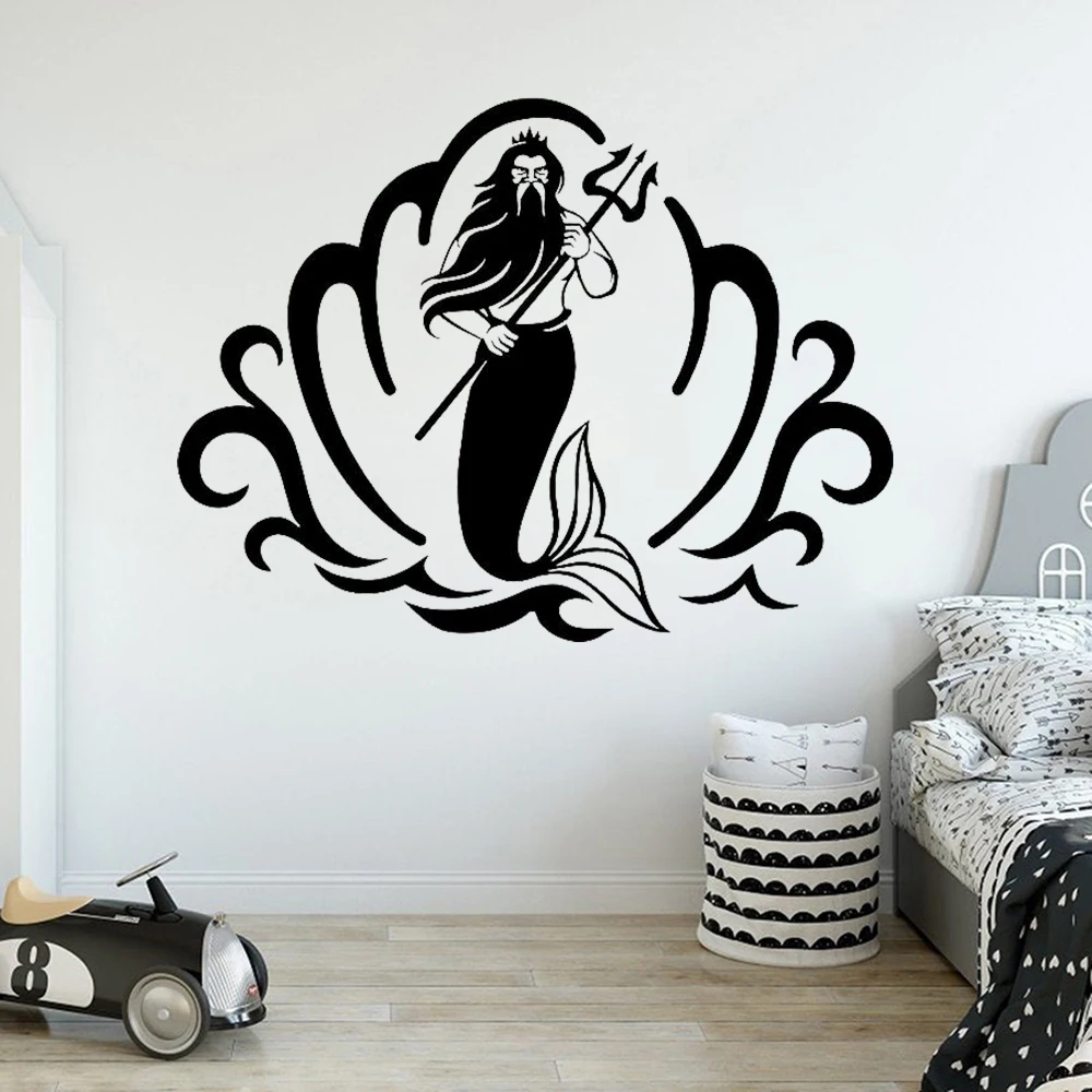 Sea King Wall Stickers Neptune Vinyl Wall Decal Kids Room Decor Interior Housewares Design Water Nymph Bedroom Wall Decor C221