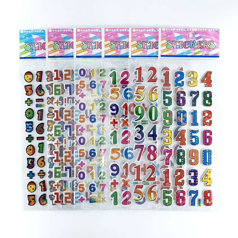 12 Sheets/Pack Digit Alphabet Sticker Kids Cartoon Lovely Number Letter Cognition Stickers Label for Boys Girls Learning Toys