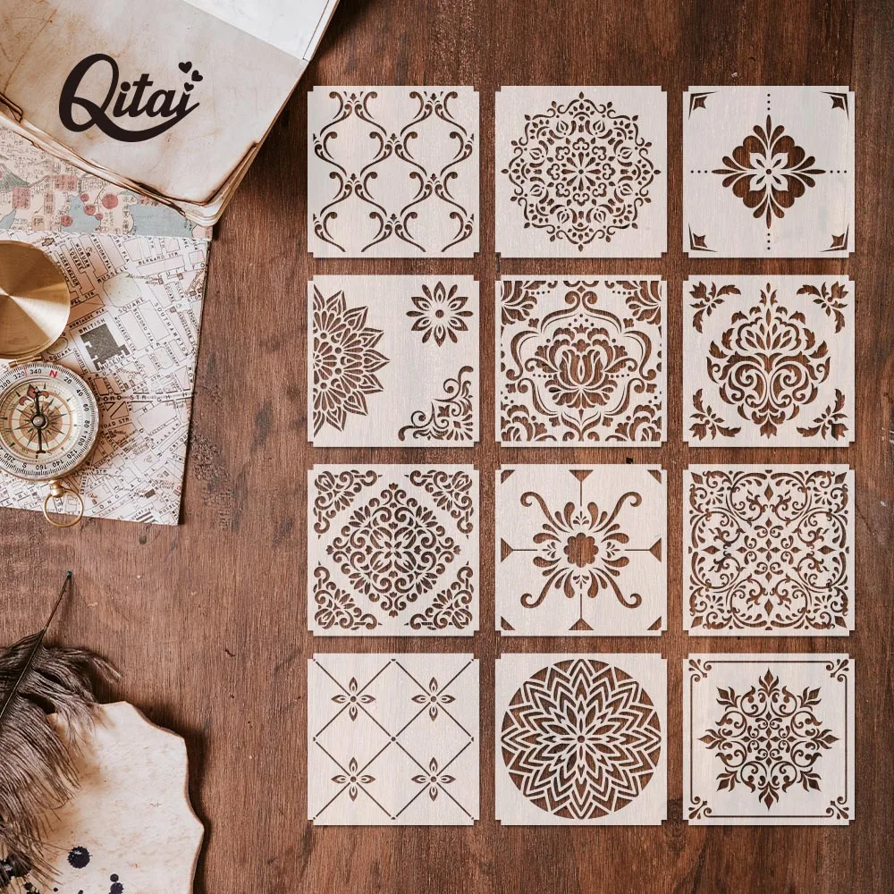 

Layering Stencils QITAI 12pcs/set for DIY Scrapbooking/Photo Album Decorative Embossing Stencil Paper Cards Crafts handwork ST02