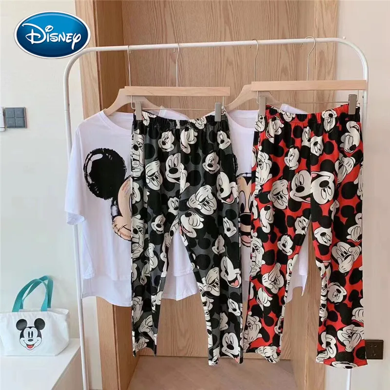 Pijama feminino de manga curta, pijama com estampa de desenho animado do mickey e mickey avatar, disney