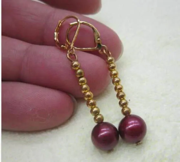 

CHARMING 9-10MM SOUTH SEA NATURAL PEARL DANGLE EARRING 14K YELLOW GOLD HOOK !