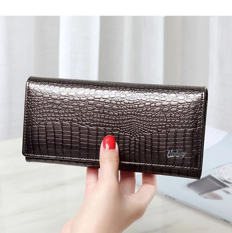 Genuine Leather Wallet Women Long Women\'s Leather Wallets Alligator Pattern Female Purse Luxury Brand Money Bag