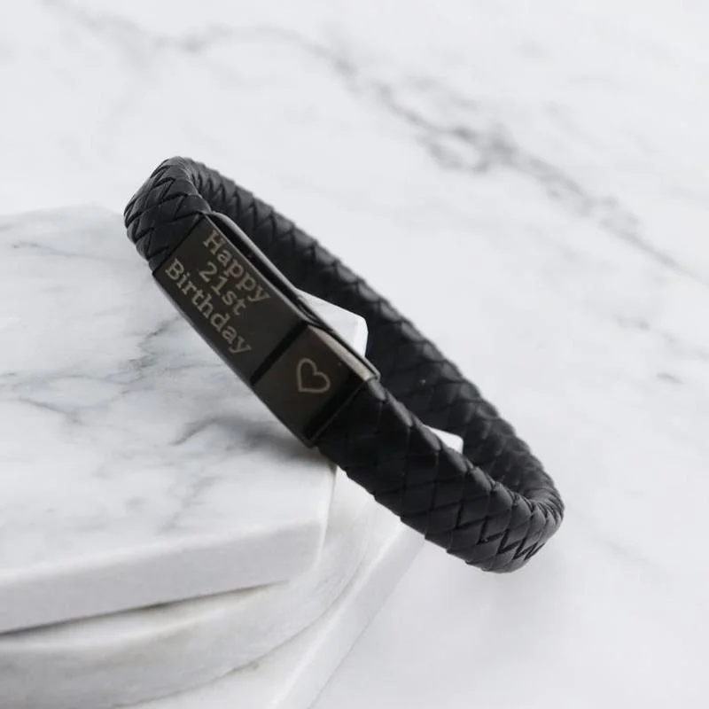 Personalized Names Bracelet for Men Braided Leather Bangle Stainless Steel Magnet Jewelry Custom Family Name Bracelets Gifts