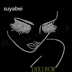 2pcs/lot Beauty girl appliques design stone hot fix rhinestone motif iron on crystal transfer patches for shirt