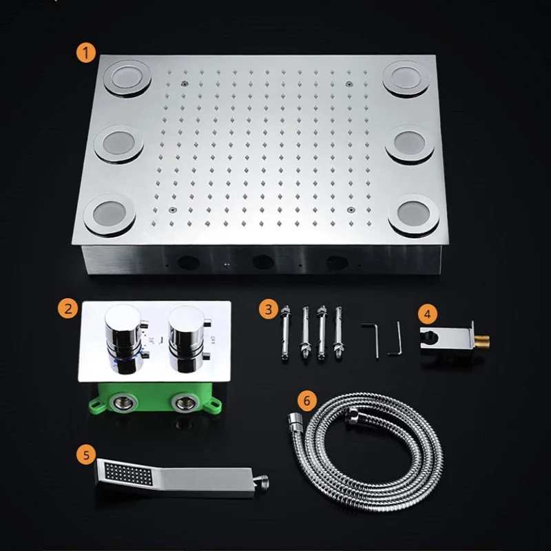 360X500MM LED Rain Shower Set Ceiling  Rainfall Thermostatic Diverter Valve Set Bathroom Luxury System