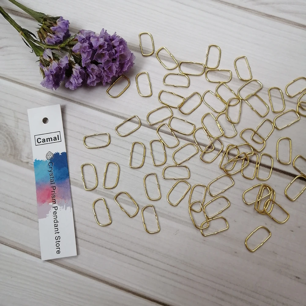 Camal 100pcs 6x12mm Gold Color D shaped 304 Stainless Rings Pins Hooks Connectors Crystal Beads Prisms Chandelier Lamp Parts